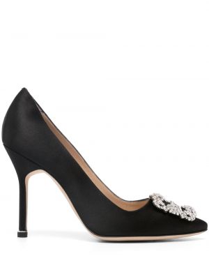 Полуотворени обувки с кристали Manolo Blahnik черно