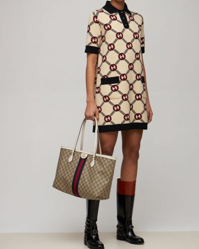 Rochie de lână reversibilă din jacard Gucci