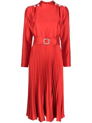 Krištáľové saténové midi šaty Nissa červená