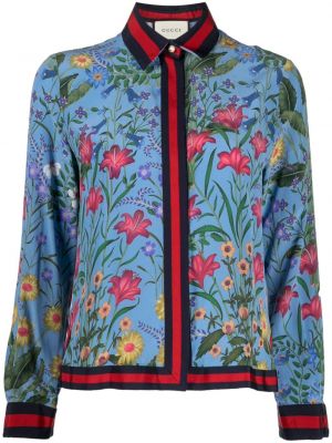 Svilena bluza s potiskom Gucci Pre-owned modra