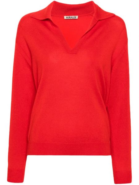 Długi sweter z dekoltem w serek Auralee czerwony