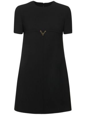Вълнена мини рокля от креп Valentino черно