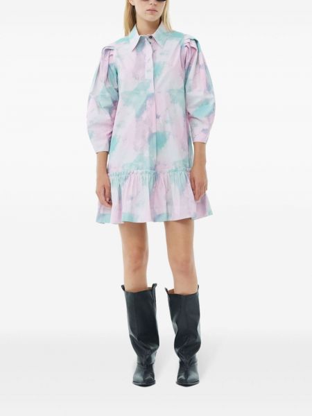 Bavlněné košilové šaty s potiskem s abstraktním vzorem Ganni růžové