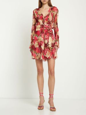 Květinové hedvábné mini šaty s potiskem Zimmermann růžové