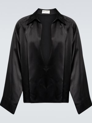 Svilena satenska srajca Saint Laurent črna