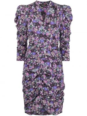 Květinové hedvábné šaty na zip Isabel Marant - nachový