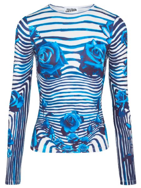 Top a fiori a maniche lunghe Jean Paul Gaultier blu