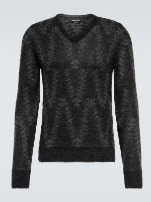 Moherowy sweter żakardowy Giorgio Armani szary