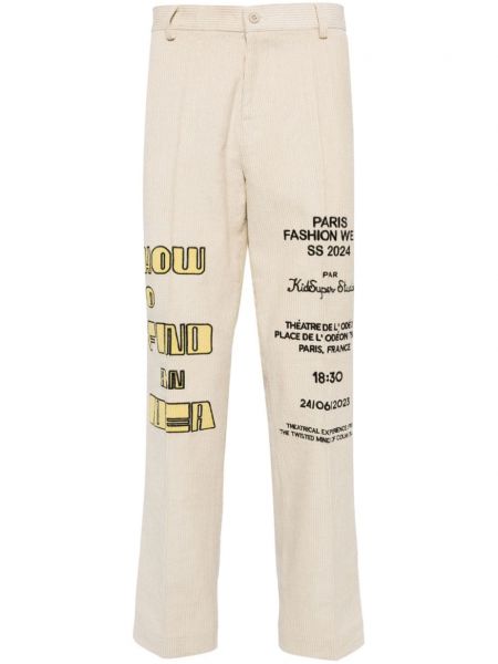 Pantalon brodé en velours côtelé à imprimé Kidsuper beige