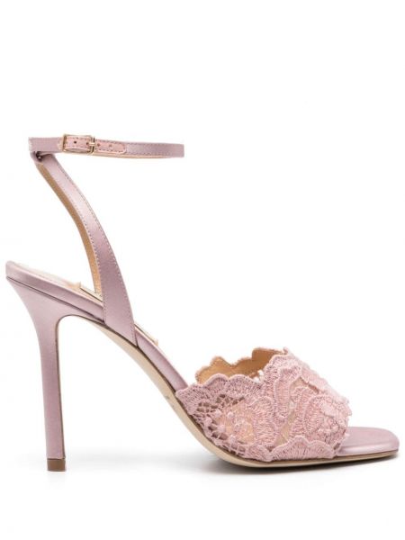 Sandale s cvjetnim printom s čipkom Arteana ružičasta