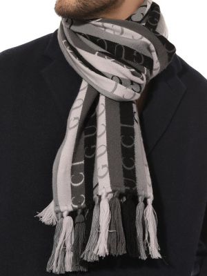 Хлопковый шерстяной шарф Gucci серый
