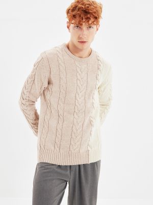 Sweter slim fit Trendyol beżowy