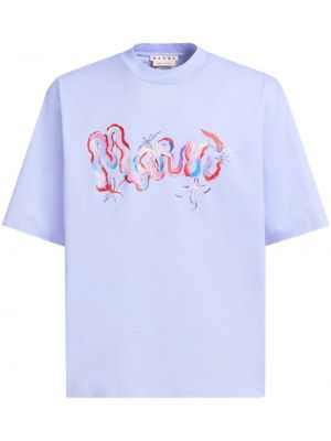 Памучна тениска с принт Marni синьо