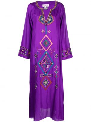Hodvábne šaty s výšivkou Muzungu Sisters fialová