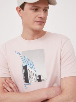 Памучна тениска с дълъг ръкав с принт United Colors Of Benetton розово