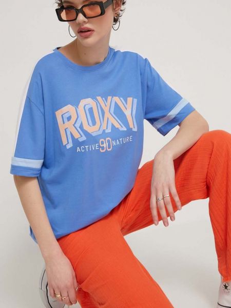 Koszulka bawełniana Roxy niebieska