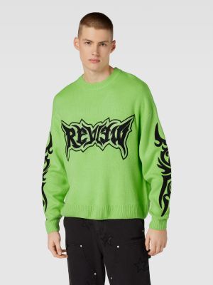 Dzianinowy sweter z nadrukiem Review zielony