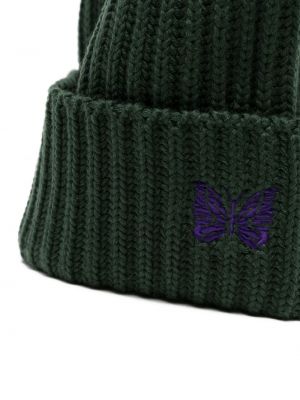 Vilnonis siuvinėtas kepurė Needles žalia