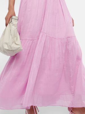 Bavlněné hedvábné dlouhé šaty Isabel Marant růžové