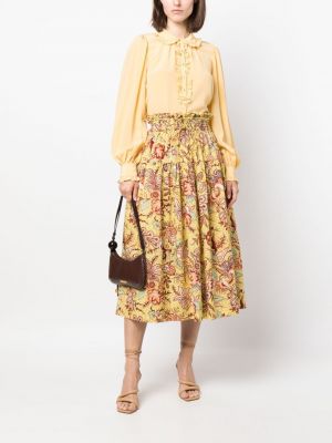 Plisované květinové midi sukně s potiskem Ulla Johnson žluté