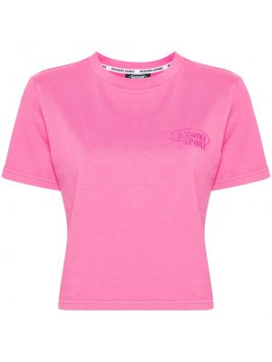 Medvilninis siuvinėtas marškinėliai Missoni rožinė