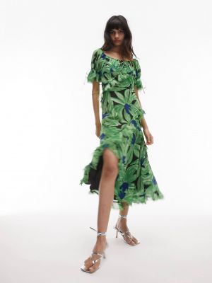 Платье миди на шнуровке в цветочек с принтом Topshop зеленое