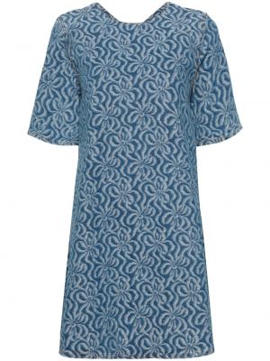 Жакардова дънкова рокля на цветя Ganni синьо