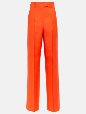 Selyem gyapjú magas derekú egyenes szárú nadrág Valentino narancsszínű
