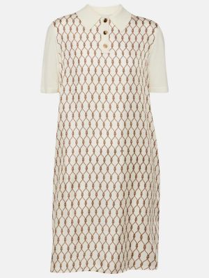 Μεταξωτή μάλλινη φόρεμα σε στυλ πουκάμισο Tory Burch καφέ
