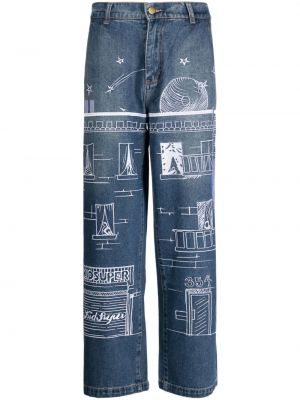 Straight leg jeans ricamati Kidsuper blu