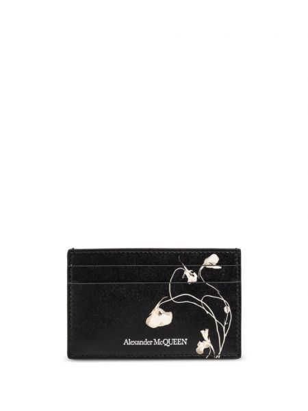 Virágos bőr pénztárca nyomtatás Alexander Mcqueen fekete