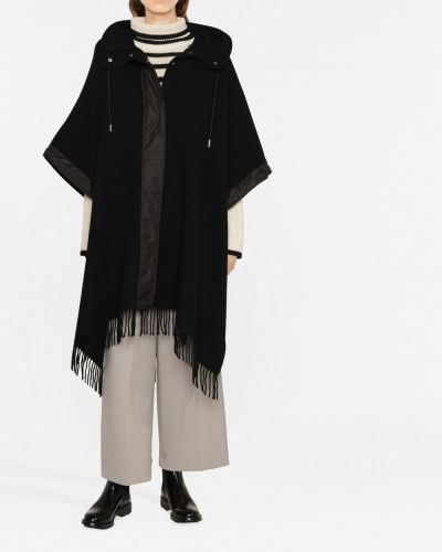 Vlněný kabát s třásněmi Moncler černý