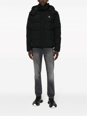 Džínová bunda s kapucí Calvin Klein Jeans černá