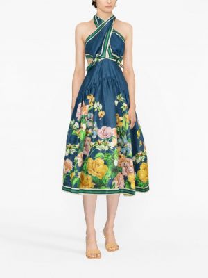 Sukienka midi w kwiatki z nadrukiem Alemais niebieska