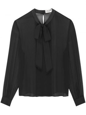 Копринена риза с панделка Saint Laurent черно