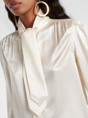 Копринена сатенена блуза Saint Laurent бяло