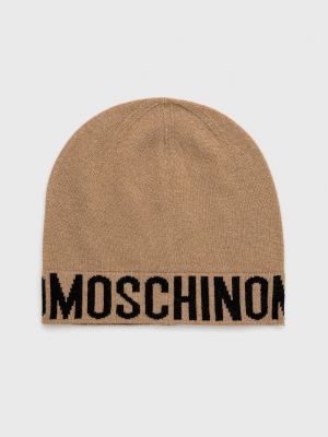Dzianinowa czapka wełniana Moschino beżowa