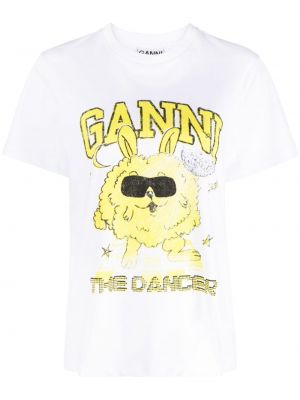 T-shirt en coton large de danse Ganni blanc