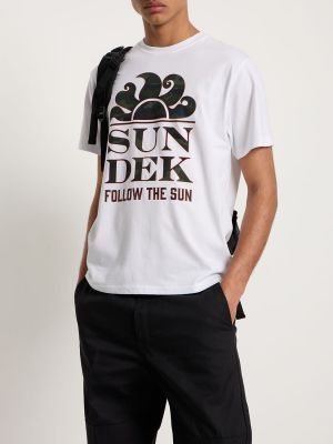 Bavlněné tričko s potiskem jersey Sundek bílé