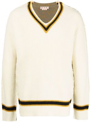 Pleten pulover z v-izrezom Marni bež