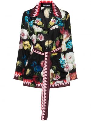 Svilena srajca s cvetličnim vzorcem s potiskom Dolce & Gabbana črna