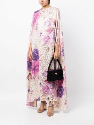 Drapované květinové večerní šaty s potiskem Bambah fialové