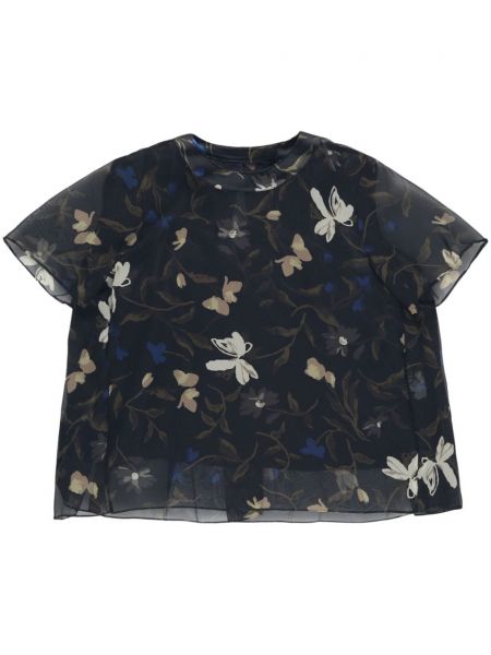 Průsvitné květinové tričko s potiskem Sacai černé