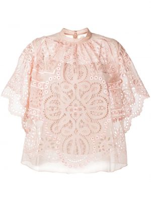 Brodert kort bluse Biyan rosa