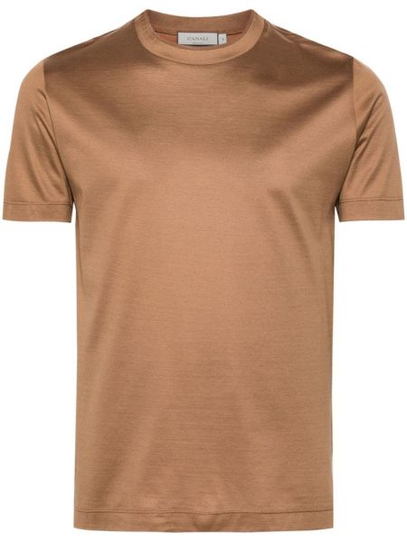 Pamučna majica s okruglim izrezom Canali smeđa