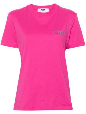 Bavlněné tričko s výšivkou Msgm růžové