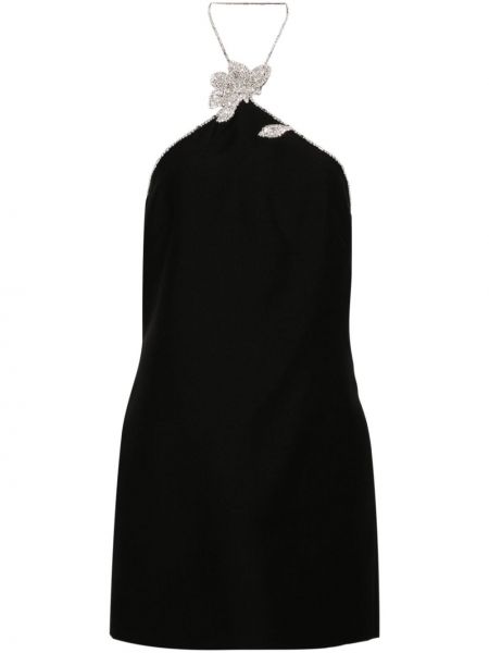 Krepové květinové koktejlové šaty s aplikacemi Valentino Garavani černé