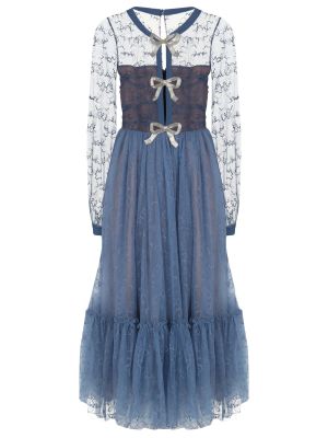 Коктейльное платье с сеткой Saloni голубое