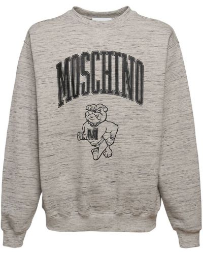 Bavlnená mikina bez kapucne s potlačou Moschino sivá
