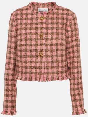 Giacca di lana a quadri in tweed Oscar De La Renta